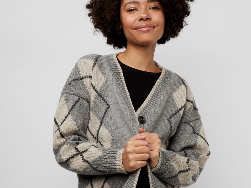 Free Knitting Pattern for an Organic Wool Argyle Cardigan