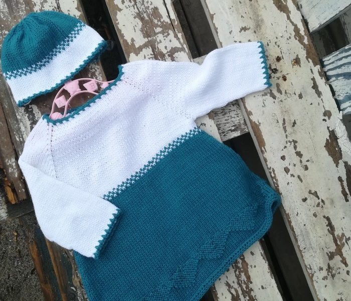 Free Knitting Pattern for a Teal Darling – Baby Dress and Hat