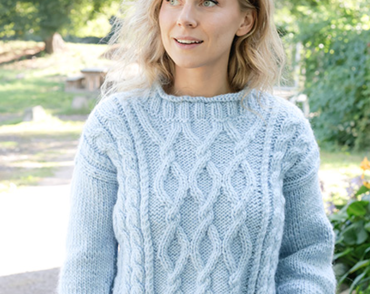 Free Knitting Pattern for Irish Sky an Aran Sweater
