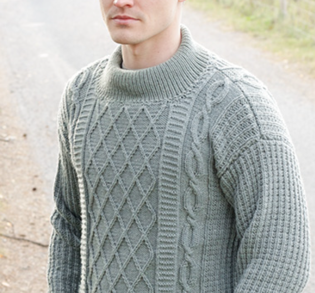 Free Knitting Pattern for Ocean Ropes Men’s Aran Sweater