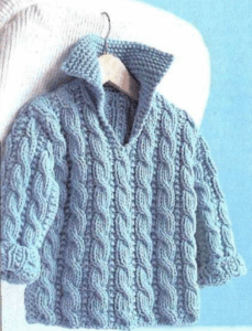 Cabled Baby Sweater with Collar for 9–12 months Free Knitting Pattern
