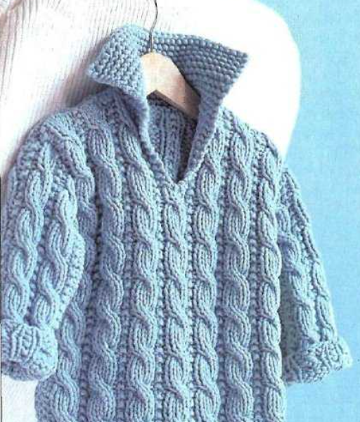 Cabled Baby Sweater with Collar for 9–12 months Free Knitting Pattern