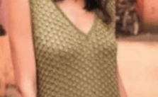 Textured V-Neck Top with Ruffle Hem Free Knit Pattern