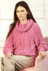 Raglan Turtleneck Cabled Sweater – Knit in the Round from the Top Down (No Seams)