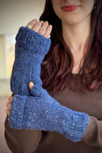 Long Foldover Flap Fingerless Mitts Free Knit Pattern