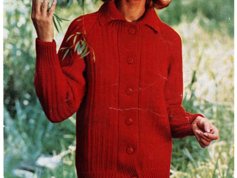 Raglan Style Cardigan with Rib Collar