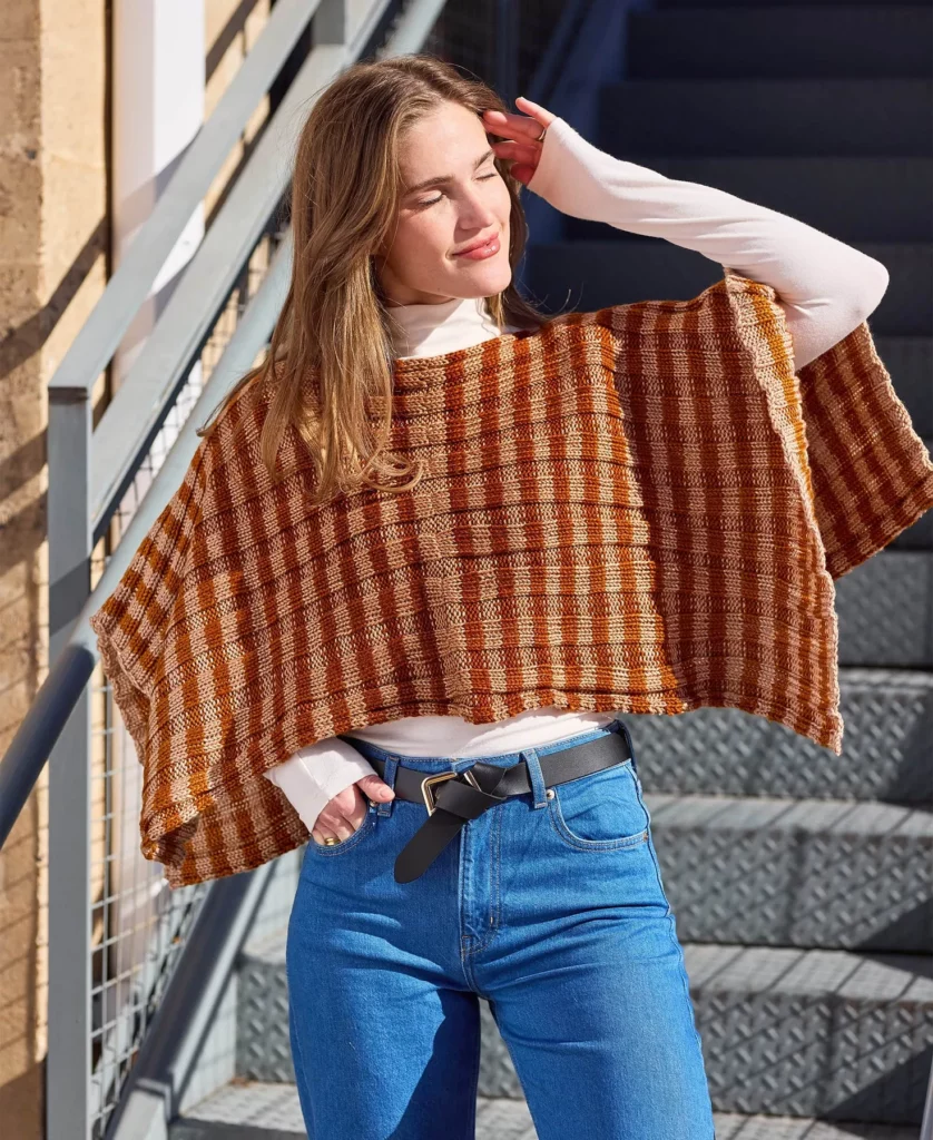 Striped SIdeways Poncho Free Knitting Pattern