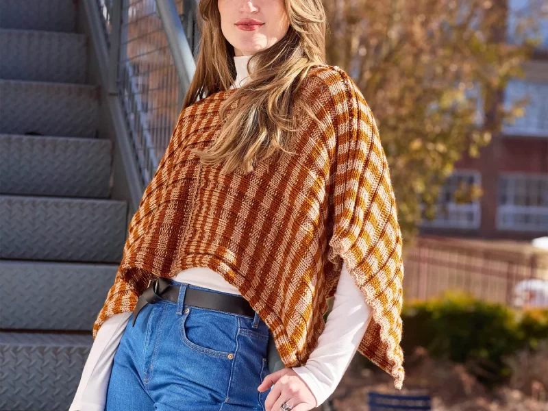 Striped Sideways Poncho Free Knitting Pattern