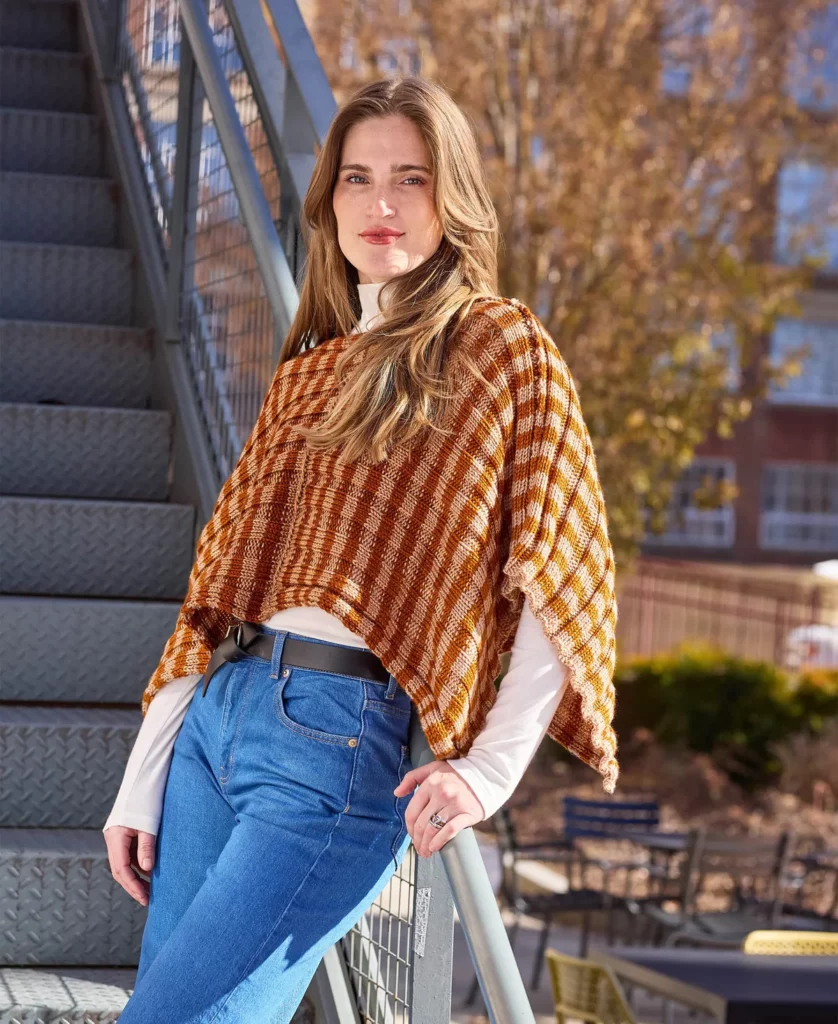 Striped SIdeways Poncho Free Knitting Pattern