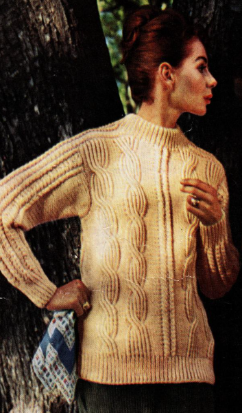 Sweater with Twisted Cable Pattern Vintage Knitting Pattern