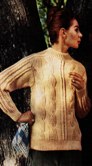 Sweater with Twisted Cable Pattern Vintage Knitting Pattern