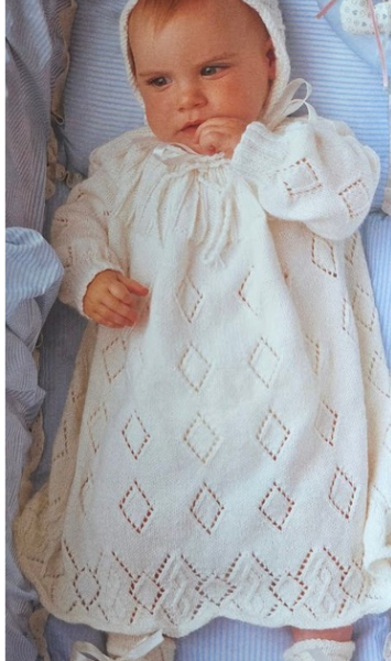 Dress Bonnet and Bootees Christening Vintage Baby Knitting Pattern