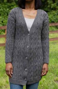 Long Cabled Cardigan with V Neckline