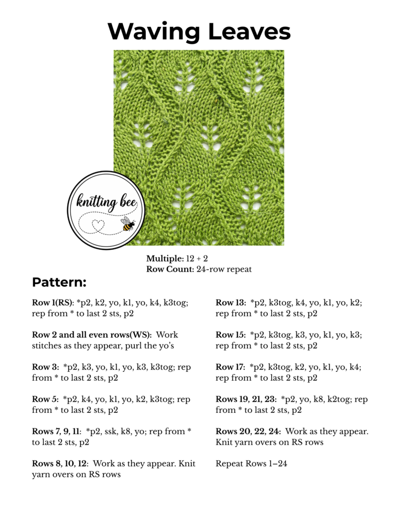 Waving Leaves - Free Knitting Stitch Pattern