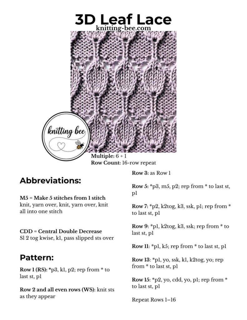 free 3D Leaf Lace Knitting Pattern Stitch download