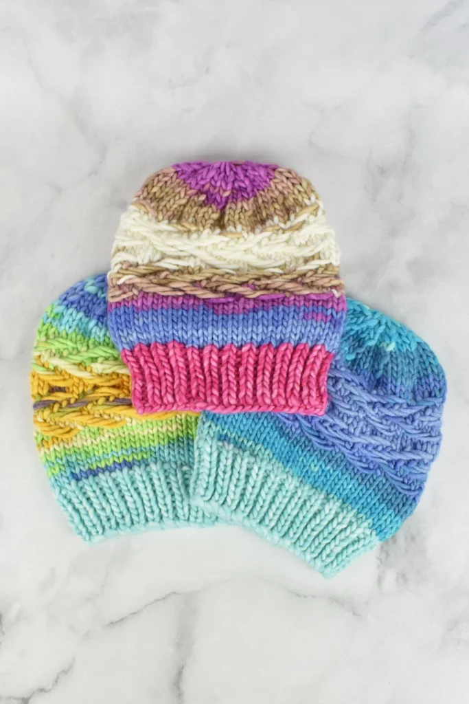 colorful bulky yarn baby hat knitting pattern