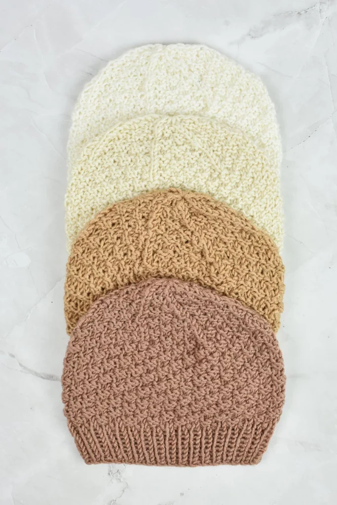 textured baby hats in dk yarn