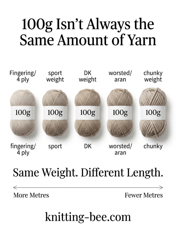 Why 100g of different yarn weights contains different lengths of yarn