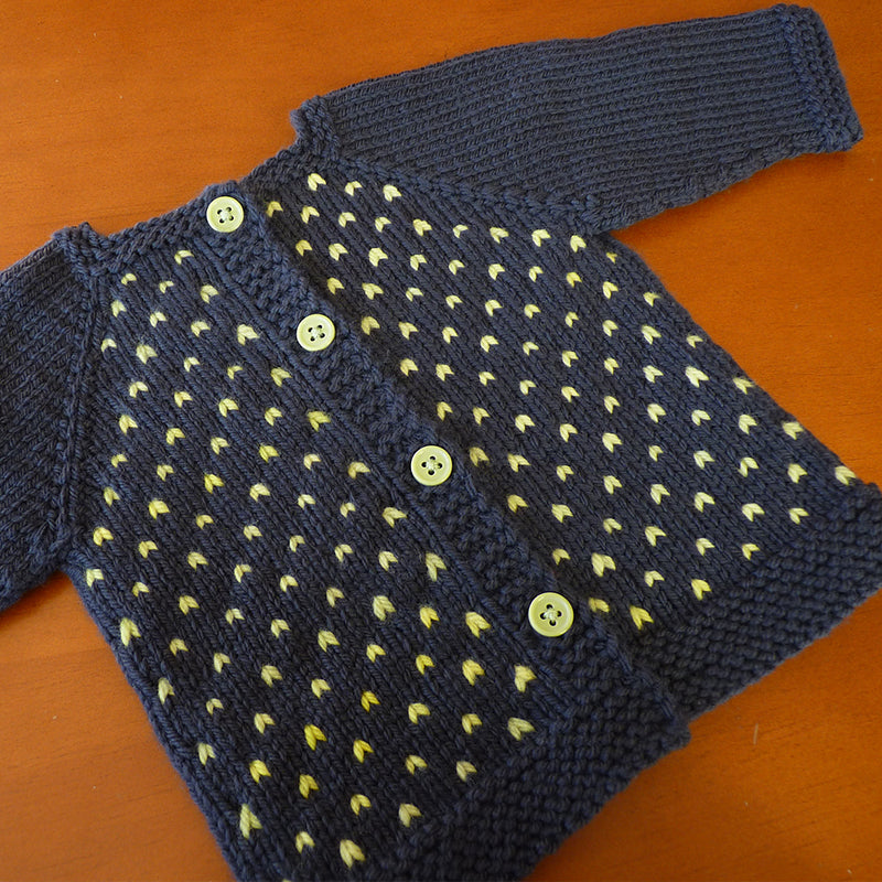 modern top-down DK baby cardigan