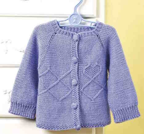 Baby Raglan Cardigan Knitting Pattern with Hearts and Diamonds