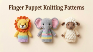 three animal knitted finger puppets