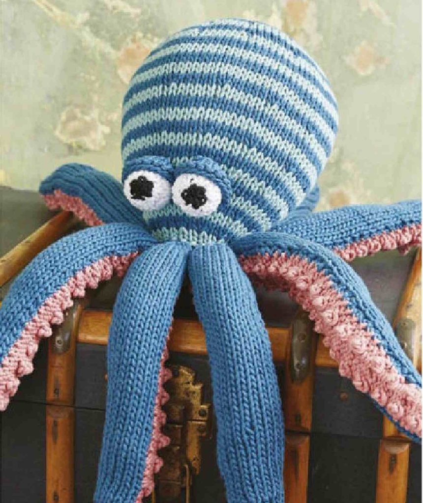 large knitted octopus toy with bobble stitch tentacles