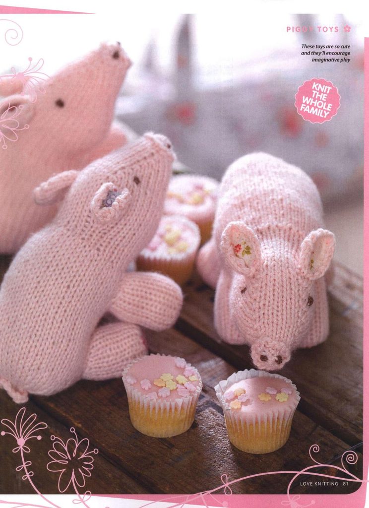little pig knitted toys in light pink